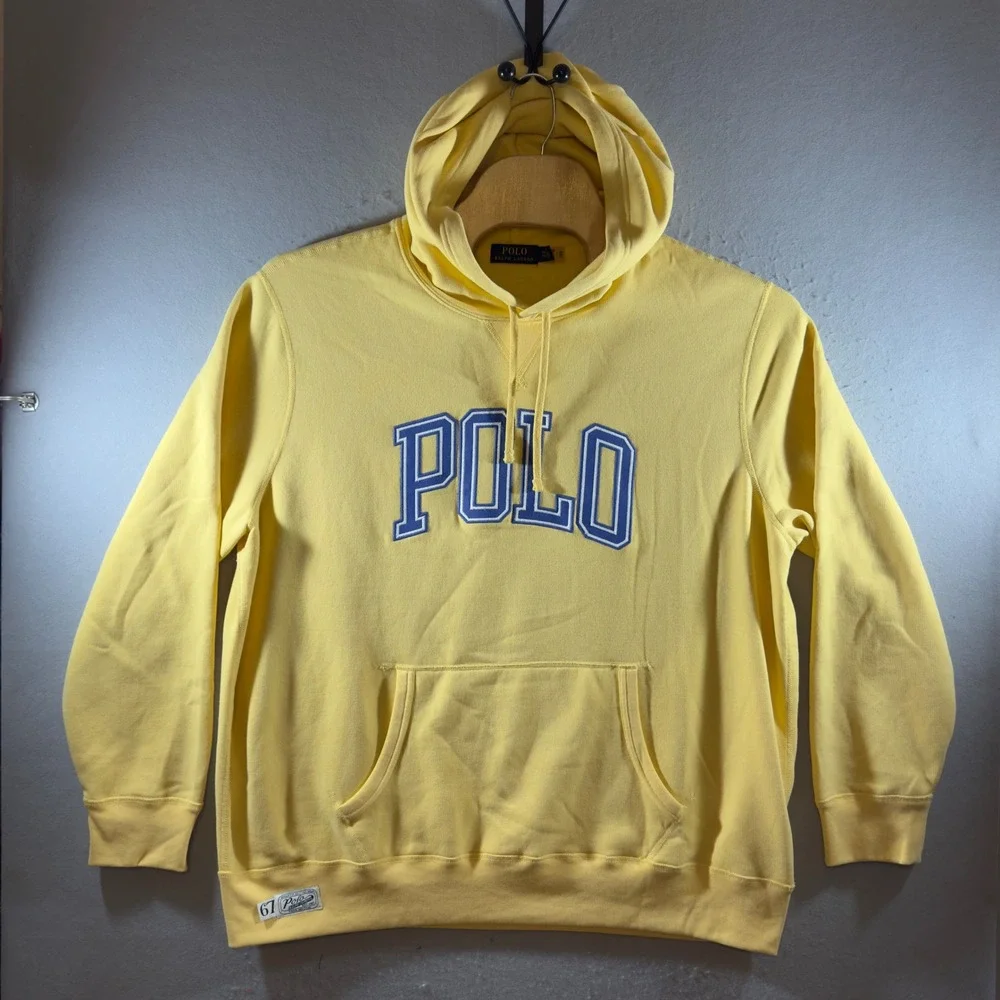 1707 | Polo Ralph Lauren Collegiate Logo Fleece Pullover Hoodie Yellow Mens XXL